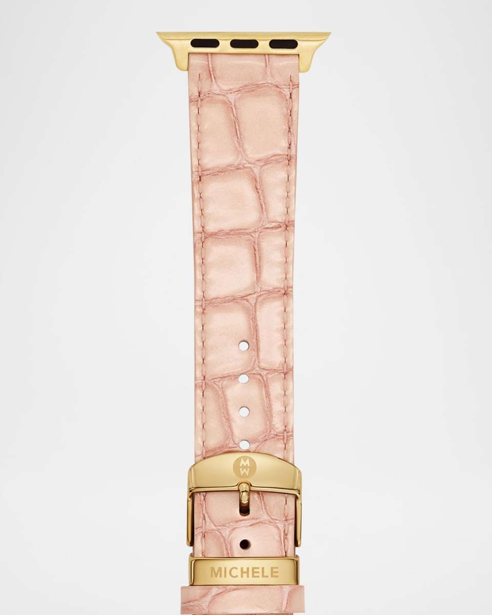 20mm Apple Watch Croco Pattern Leather Watch Strap, Ballet Pink